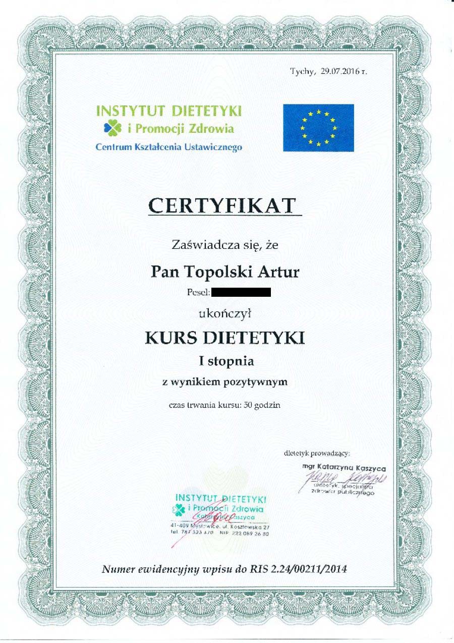 certyfikat Artur Topolski